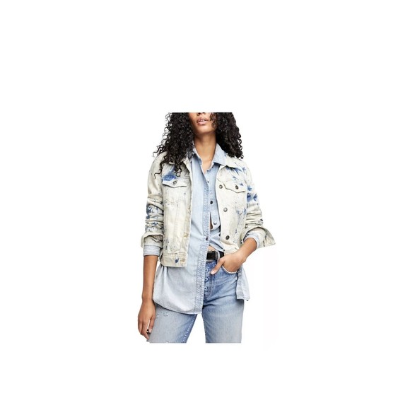 NWT Free People Rumors Jones Tie Dye Blue Denim Jean Jacket Size Medium NWT - Picture 12 of 12
